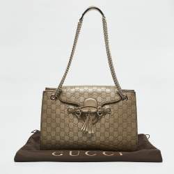 Pre Owned Gucci Beige Metallic Guccissima Leather Large Emily Chain Shoulder Bag