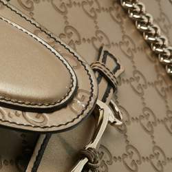 Pre Owned Gucci Beige Metallic Guccissima Leather Large Emily Chain Shoulder Bag