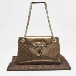 Gucci Brown Guccissima Patent Leather Large Emily Chain Shoulder Bag