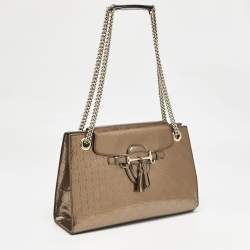 Gucci Brown Guccissima Patent Leather Large Emily Chain Shoulder Bag