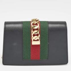 Gucci Black Leather Super Mini Sylvie Chain Shoulder Bag