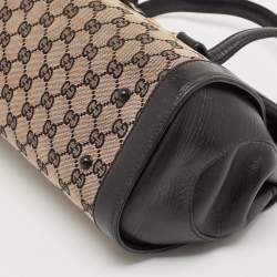 Pre Owned Gucci Black GG Canvas and Leather Bamboo Bullet Satchel