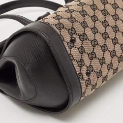 Pre Owned Gucci Black GG Canvas and Leather Bamboo Bullet Satchel