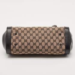 Pre Owned Gucci Black GG Canvas and Leather Bamboo Bullet Satchel