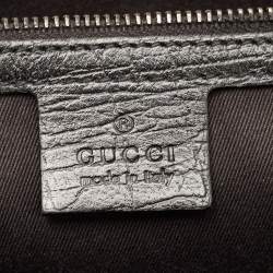 Pre Owned Gucci Black GG Canvas and Leather Bamboo Bullet Satchel