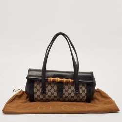 Pre Owned Gucci Black GG Canvas and Leather Bamboo Bullet Satchel