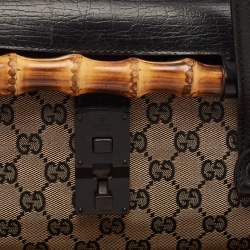 Pre Owned Gucci Black GG Canvas and Leather Bamboo Bullet Satchel