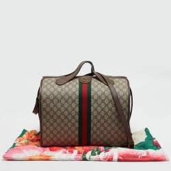 Gucci Brown/Beige GG Supreme Canvas Web Ophidia Duffel Bag