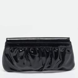 Pre Owned Gucci Black Patent Leather Bamboo Clutch