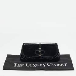 Pre Owned Gucci Black Patent Leather Bamboo Clutch