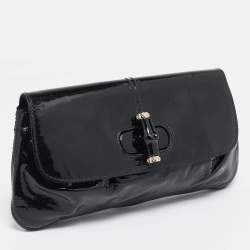 Pre Owned Gucci Black Patent Leather Bamboo Clutch