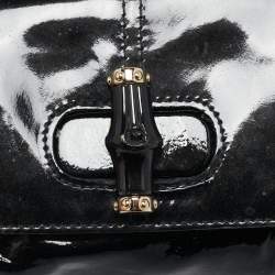 Pre Owned Gucci Black Patent Leather Bamboo Clutch