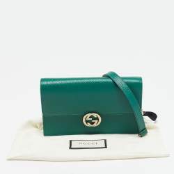 Gucci Green Leather Interlocking G Wallet on Chain