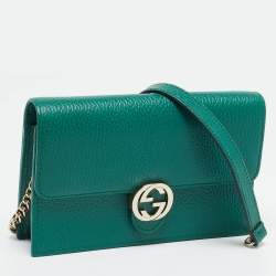 Gucci Green Leather Interlocking G Wallet on Chain