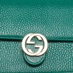 Gucci Green Leather Interlocking G Wallet on Chain