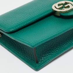 Gucci Green Leather Interlocking G Wallet on Chain