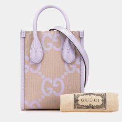 Gucci Beige/Purple Mini Jumbo GG Canvas Interlocking G Satchel Bag
