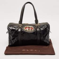 Pre Owned Gucci Black Coated Fabric and Leather Dialux Britt Boston Bag