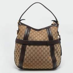 Gucci Beige/Brown GG Canvas and Leather Medium GG Running Hobo       