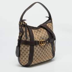 Gucci Beige/Brown GG Canvas and Leather Medium GG Running Hobo       