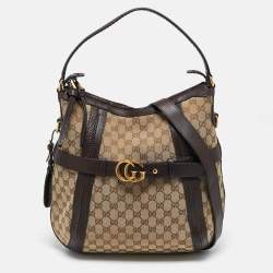 Gucci Beige/Brown GG Canvas and Leather Medium GG Running Hobo       