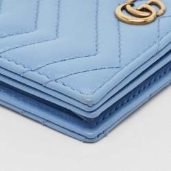 Gucci Blue Matelassé Leather GG Marmont Card Case