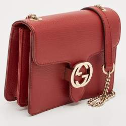 Pre Owned Gucci Red Leather Dollar Interlocking G Crossbody Bag