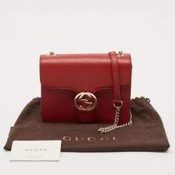 Pre Owned Gucci Red Leather Dollar Interlocking G Crossbody Bag