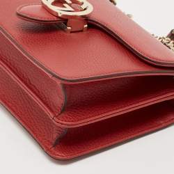 Pre Owned Gucci Red Leather Dollar Interlocking G Crossbody Bag