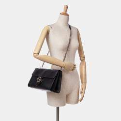 Gucci Black Leather Dollar Interlocking G Medium Crossbody Bag