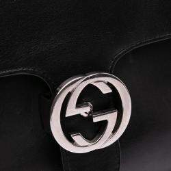 Gucci Black Leather Dollar Interlocking G Medium Crossbody Bag
