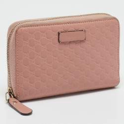 Gucci Dusty Pink Microguccissima Leather Zip Around Wallet
