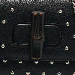 Pre Owned Gucci Black Leather Studded Miss Bamboo Shoulder Bag