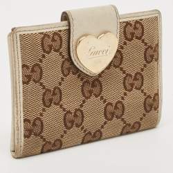 Gucci Beige/Off White GG Canvas and Leather Heart Flap Card Holder