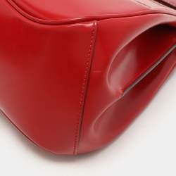 Pre Owned Gucci Red Patent Leather Lady Lock Bamboo Top Handle Bag