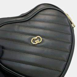 Gucci Black Leather Interlocking G Heart Shoulder Bag 