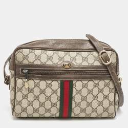 Pre Owned Gucci Beige/Brown GG Supreme Canvas and Leather Medium Ophidia Crossbody Bag