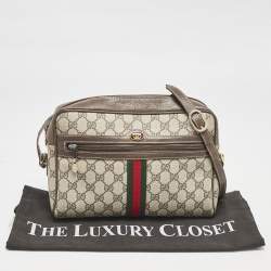 Pre Owned Gucci Beige/Brown GG Supreme Canvas and Leather Medium Ophidia Crossbody Bag