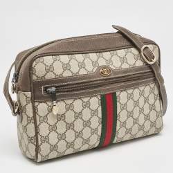 Pre Owned Gucci Beige/Brown GG Supreme Canvas and Leather Medium Ophidia Crossbody Bag