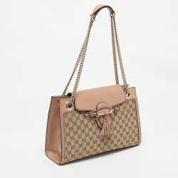 Pre Owned Gucci Beige GG Canvas Large Emily Chain Shoulder Bag