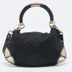 Pre Owned Gucci Black GG Canvas and Leather Medium Babouska Indy Hobo