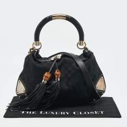 Pre Owned Gucci Black GG Canvas and Leather Medium Babouska Indy Hobo