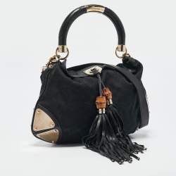 Pre Owned Gucci Black GG Canvas and Leather Medium Babouska Indy Hobo