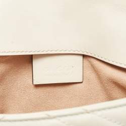 Gucci Off White Matelassé Leather Super Mini GG Marmont Shoulder Bag