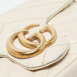 Gucci Off White Matelassé Leather Super Mini GG Marmont Shoulder Bag