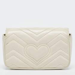 Gucci Off White Matelassé Leather Super Mini GG Marmont Shoulder Bag