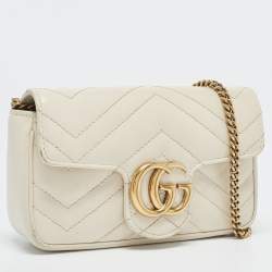 Gucci Off White Matelassé Leather Super Mini GG Marmont Shoulder Bag