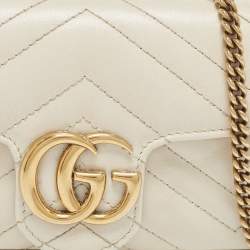 Gucci Off White Matelassé Leather Super Mini GG Marmont Shoulder Bag