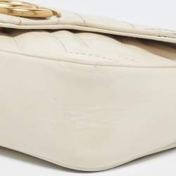 Gucci Off White Matelassé Leather Super Mini GG Marmont Shoulder Bag