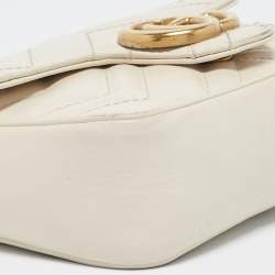 Gucci Off White Matelassé Leather Super Mini GG Marmont Shoulder Bag